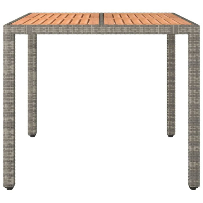 Garden Table with Wooden Top Grey Poly Rattan&solid Wood