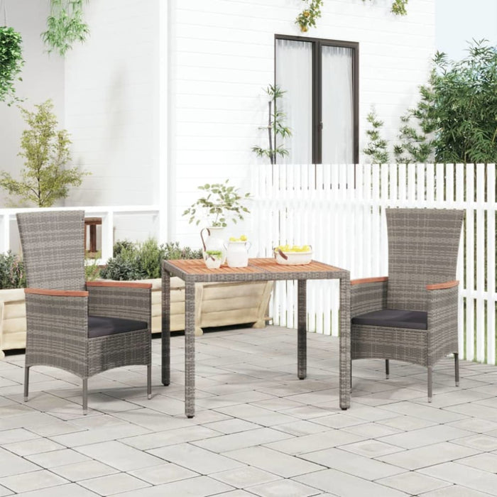 Garden Table with Wooden Top Grey Poly Rattan&solid Wood