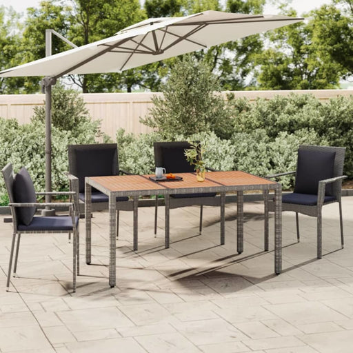Garden Table with Wooden Top Grey Poly Rattan&solid Wood
