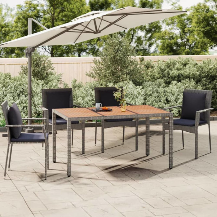 Garden Table with Wooden Top Grey Poly Rattan&solid Wood