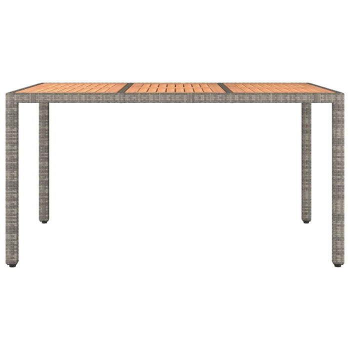 Garden Table with Wooden Top Grey Poly Rattan&solid Wood