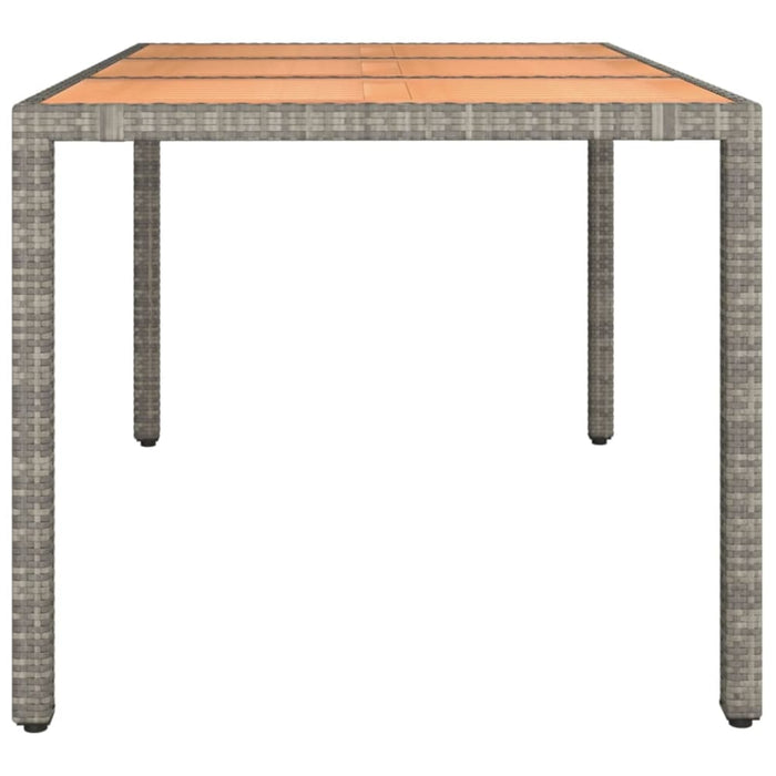 Garden Table with Wooden Top Grey Poly Rattan&solid Wood