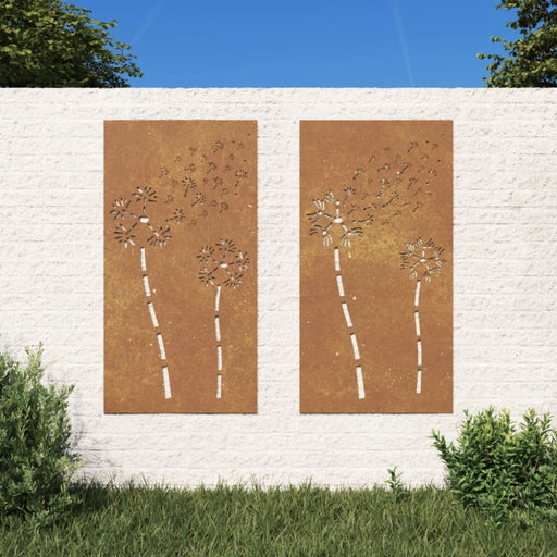 Garden Wall Decorations 2pcs 105x55cm Corten Steel Flower