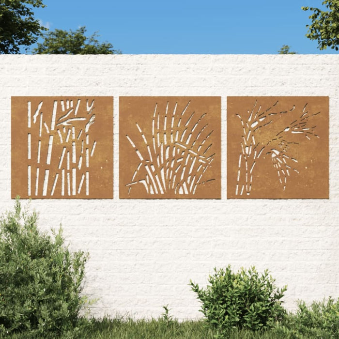 Garden Wall Decorations 3 Pcs 55x55 Cm Corten Steel Grass