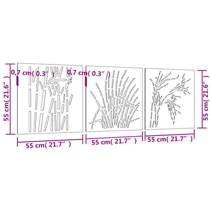 Garden Wall Decorations 3 Pcs 55x55 Cm Corten Steel Grass