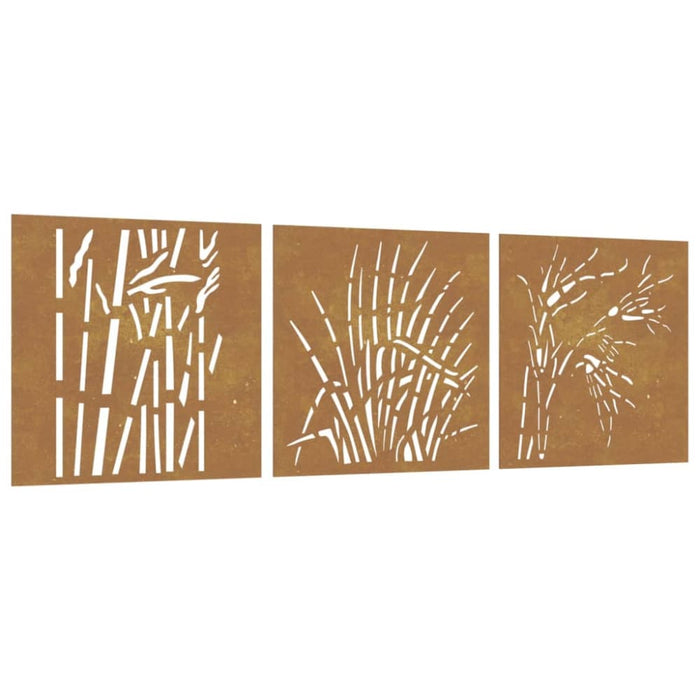 Garden Wall Decorations 3 Pcs 55x55 Cm Corten Steel Grass