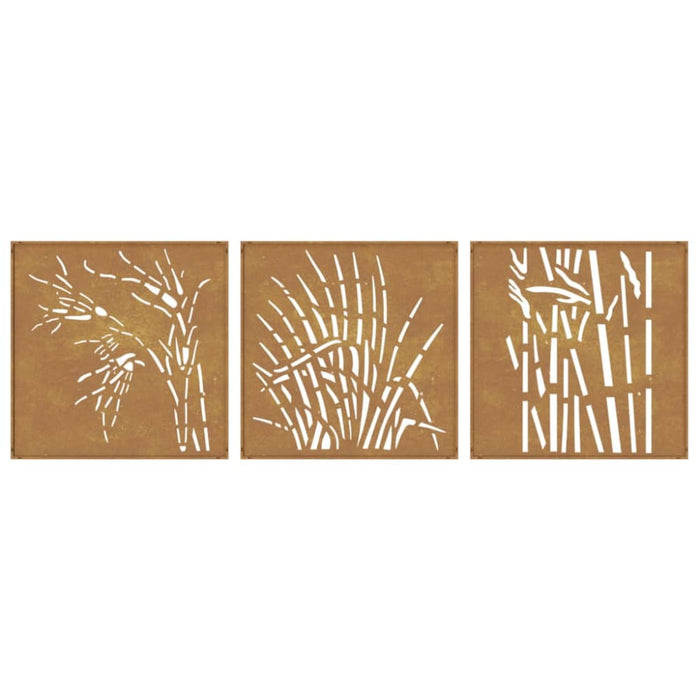 Garden Wall Decorations 3 Pcs 55x55 Cm Corten Steel Grass