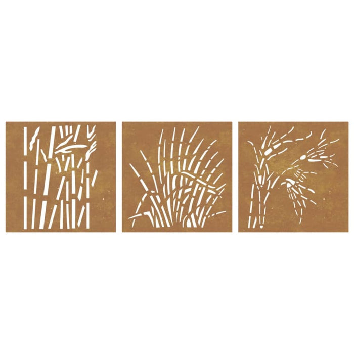 Garden Wall Decorations 3 Pcs 55x55 Cm Corten Steel Grass