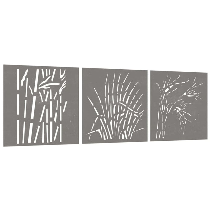 Garden Wall Decorations 3 Pcs 55x55 Cm Corten Steel Grass