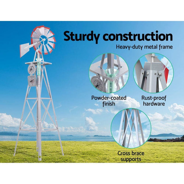 Garden Windmill 6ft 186cm Metal Ornaments Outdoor Decor