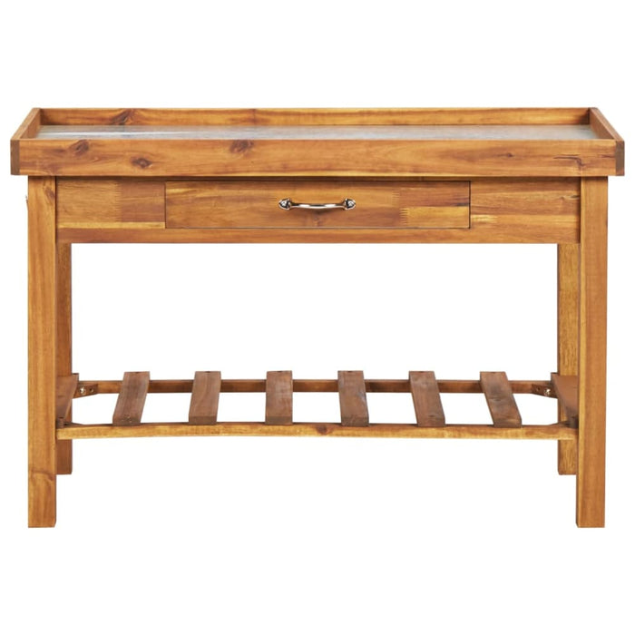Garden Work Bench with Zinc Top Solid Acacia Wood Alplo