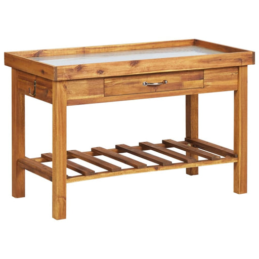 Garden Work Bench with Zinc Top Solid Acacia Wood Alplo