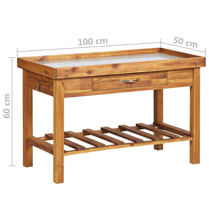 Garden Work Bench with Zinc Top Solid Acacia Wood Alplo