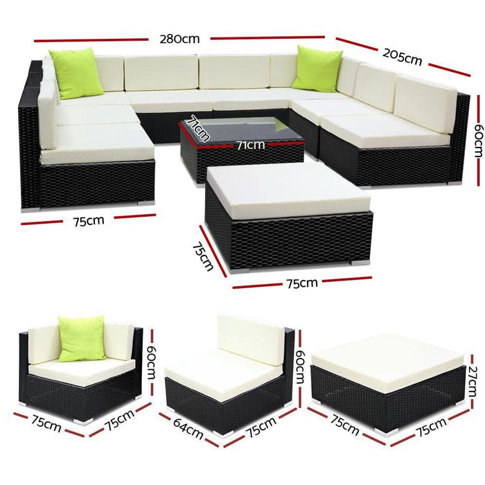 Gardeon 10pc Sofa Set with Storage Cover Outdoor Furniture
