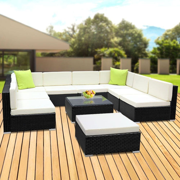 Gardeon 10pc Sofa Set with Storage Cover Outdoor Furniture