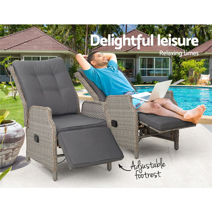 Gardeon Set of 2 Recliner Chairs Sun Lounge Outdoor