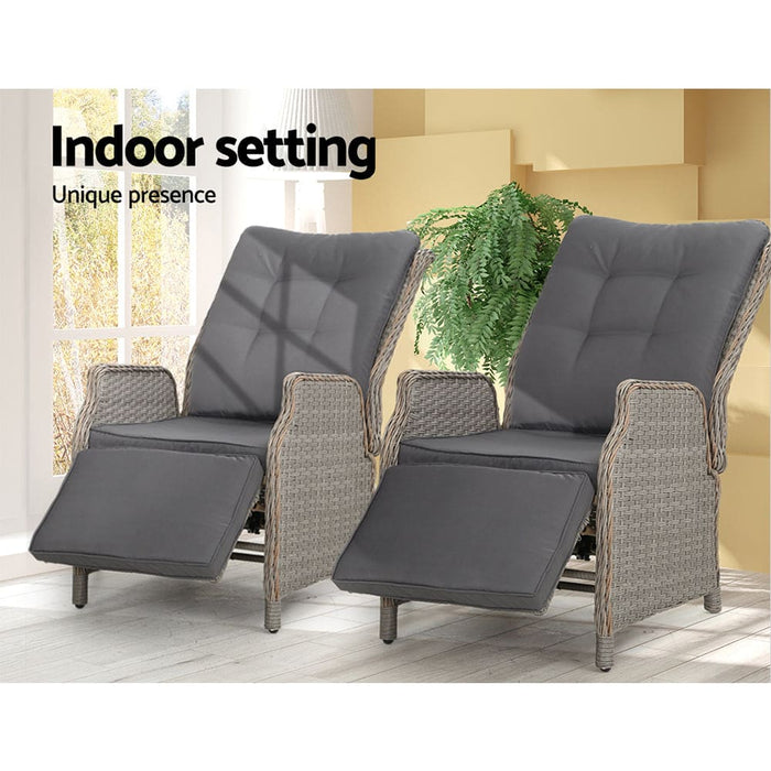 Gardeon Set of 2 Recliner Chairs Sun Lounge Outdoor