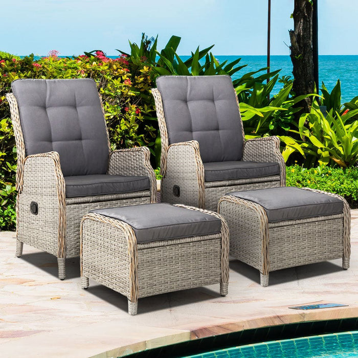 Gardeon Set of 2 Recliner Chairs Sun Lounge Outdoor Patio