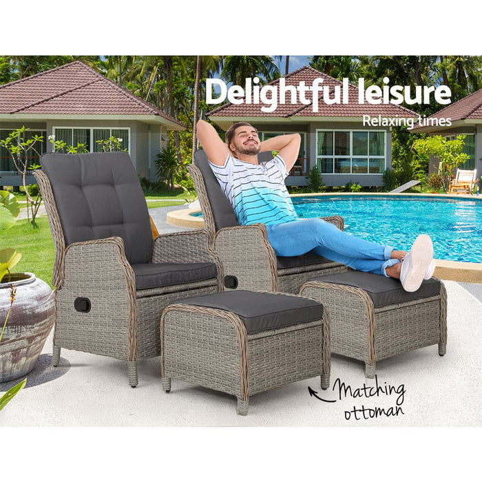 Gardeon Set of 2 Recliner Chairs Sun Lounge Outdoor Patio