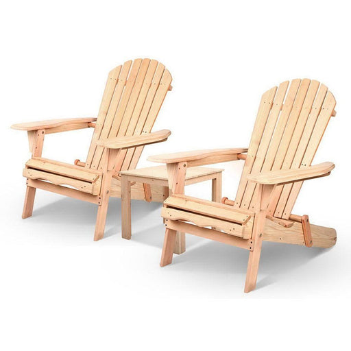 Gardeon 3 Piece Wooden Outdoor Beach Chair and Table Set