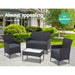 Gardeon Set Of 4 Outdoor Wicker Chairs & Table - Black