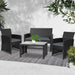 Gardeon Set of 4 Outdoor Wicker Chairs & Table - Black