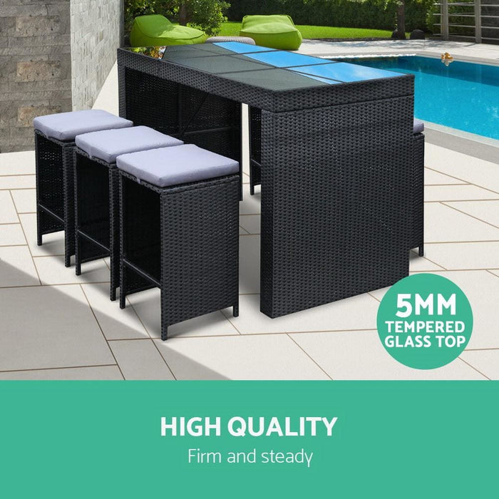 Gardeon 7 Piece Outdoor Dining Table Set - Black