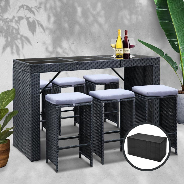 Gardeon 7 Piece Outdoor Dining Table Set - Black