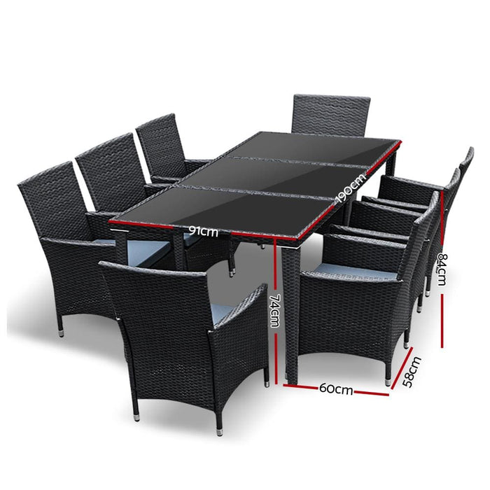 Gardeon 9 Piece Outdoor Dining Set - Black