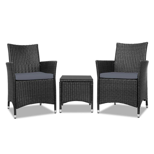 Gardeon 3pc Bistro Wicker Outdoor Furniture Set Black