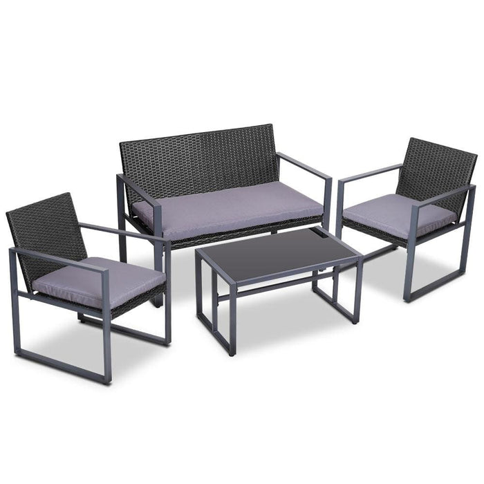 Gardeon 4pc Outdoor Furniture Patio Table Chair Black
