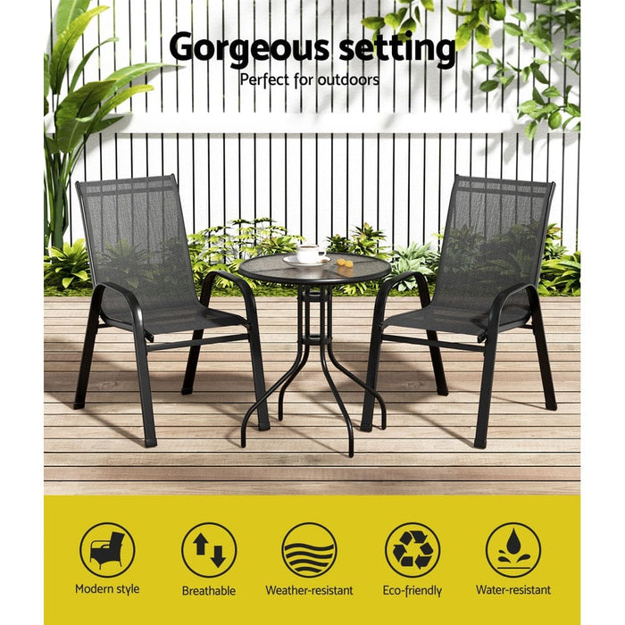 Gardeon Outdoor Furniture 3pc Table and Chairs Stackable