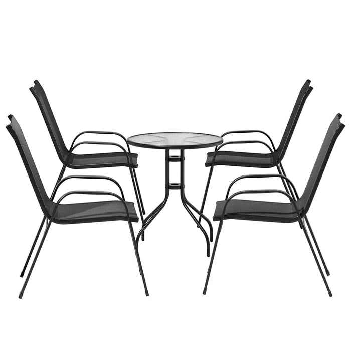Gardeon Outdoor Furniture 5pc Table and Chairs Stackable