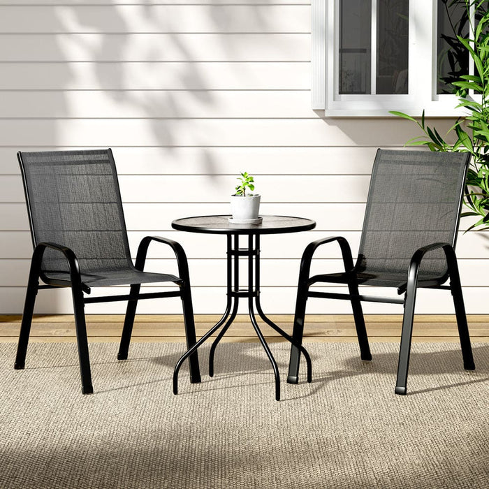 Gardeon Outdoor Furniture 3pc Table and Chairs Stackable
