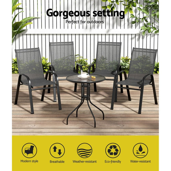 Gardeon Outdoor Furniture 5pc Table and Chairs Stackable