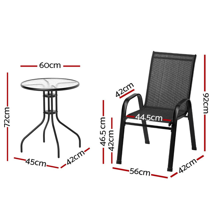 Gardeon Outdoor Furniture 3pc Table and Chairs Stackable