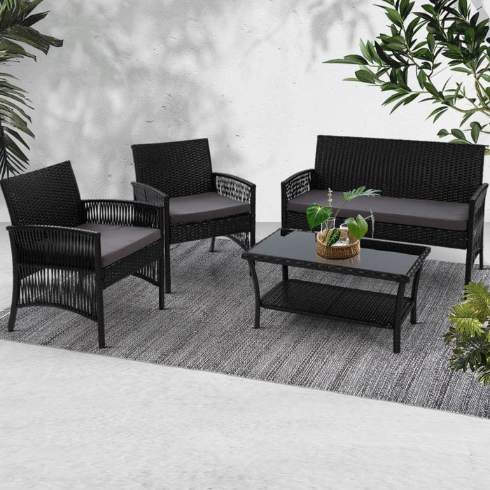 Gardeon Outdoor Furniture Set Wicker Cushion 4pc Black