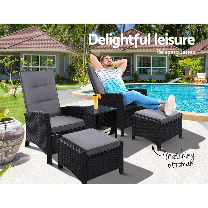 Gardeon Outdoor Patio Furniture Recliner Chairs Table