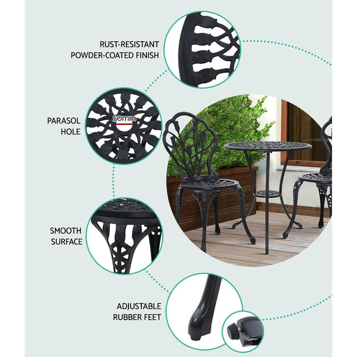 Gardeon 3pc Outdoor Setting Cast Aluminium Bistro Table