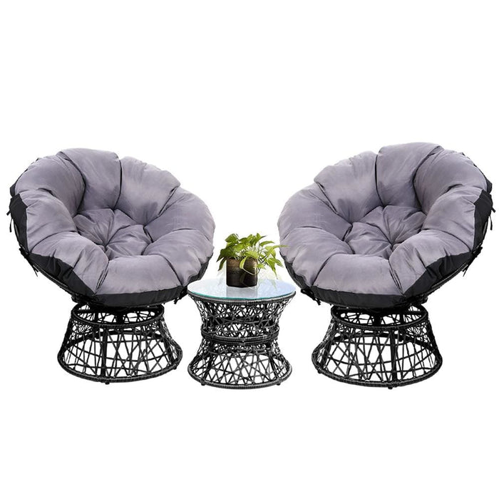 Gardeon Papasan Chair And Side Table Set - Black