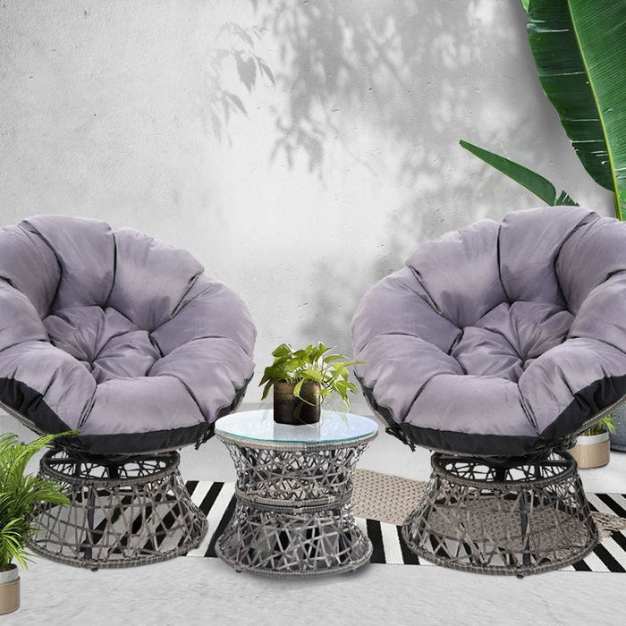Gardeon Papasan Chair And Side Table Set - Grey