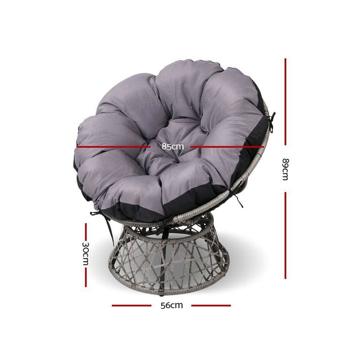 Gardeon Papasan Chair And Side Table - Grey