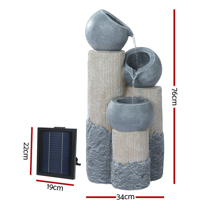 Gardeon Solar Water Fountain Features Outdoor 3 Tiered Led