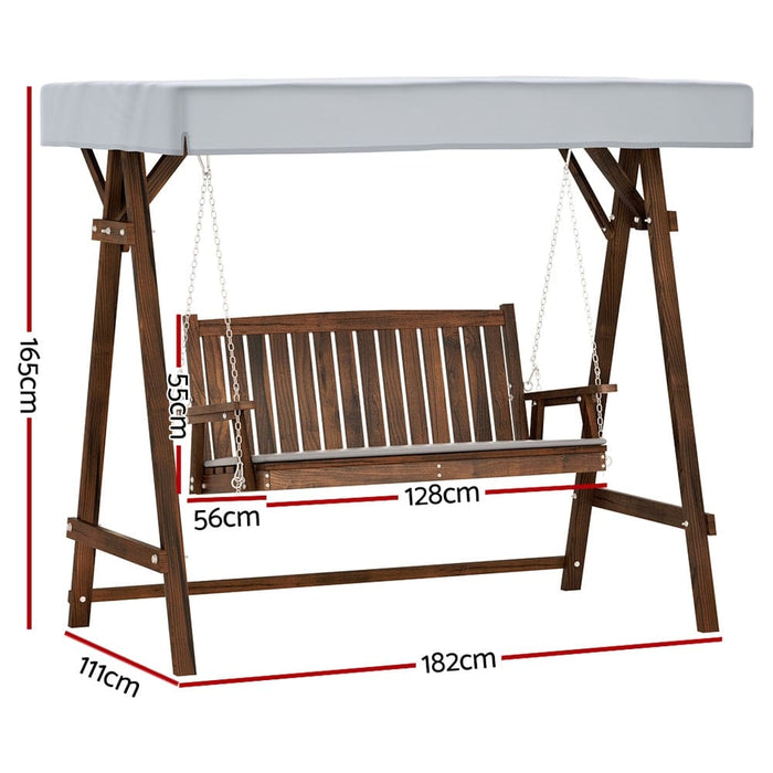 Gardeon Wooden Swing Chair Garden Bench Canopy 3 Seater