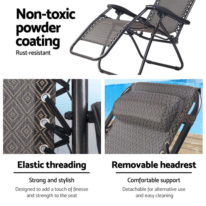 Gardeon Zero Gravity Chair 2pc Reclining Outdoor Sun Lounge