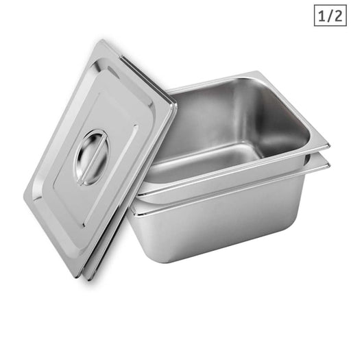 2x Gastronorm Gn Pan Full Size 1 2 15cm Deep Stainless