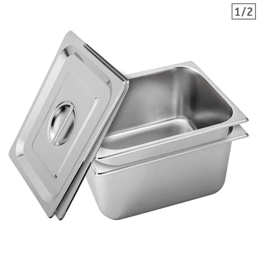 2x Gastronorm Gn Pan Full Size 1 2 20cm Deep Stainless