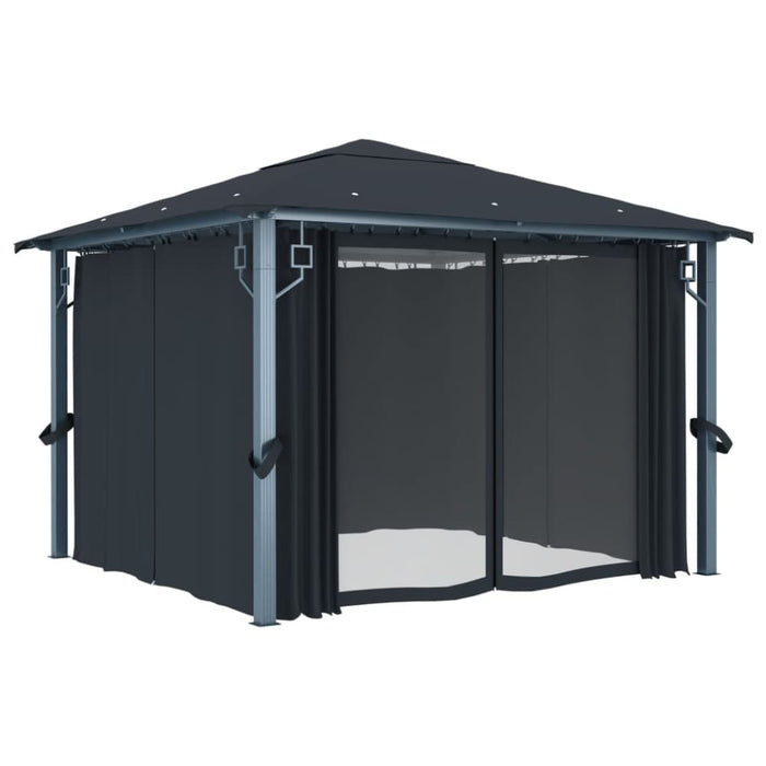 Gazebo with Curtain 300x300 Cm Anthracite Aluminium Anbat
