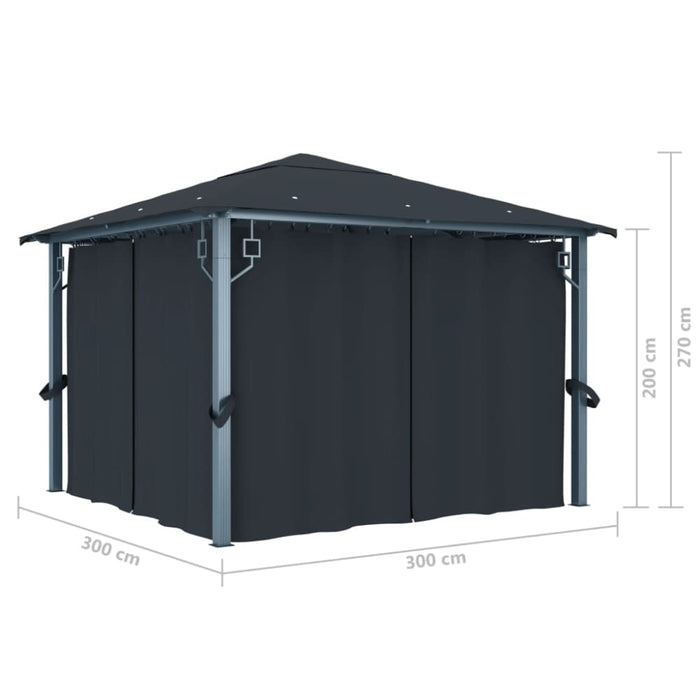 Gazebo with Curtain 300x300 Cm Anthracite Aluminium Anbat