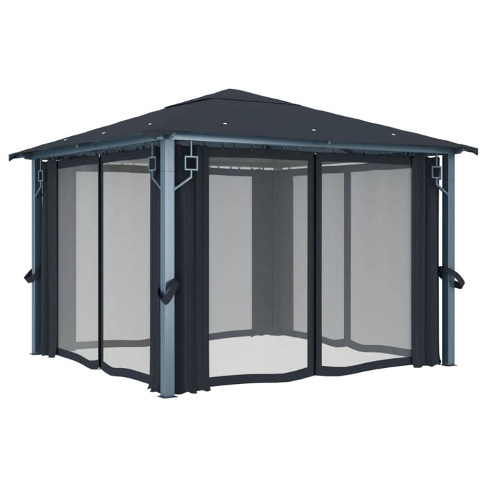 Gazebo with Curtain 300x300 Cm Anthracite Aluminium Anbat
